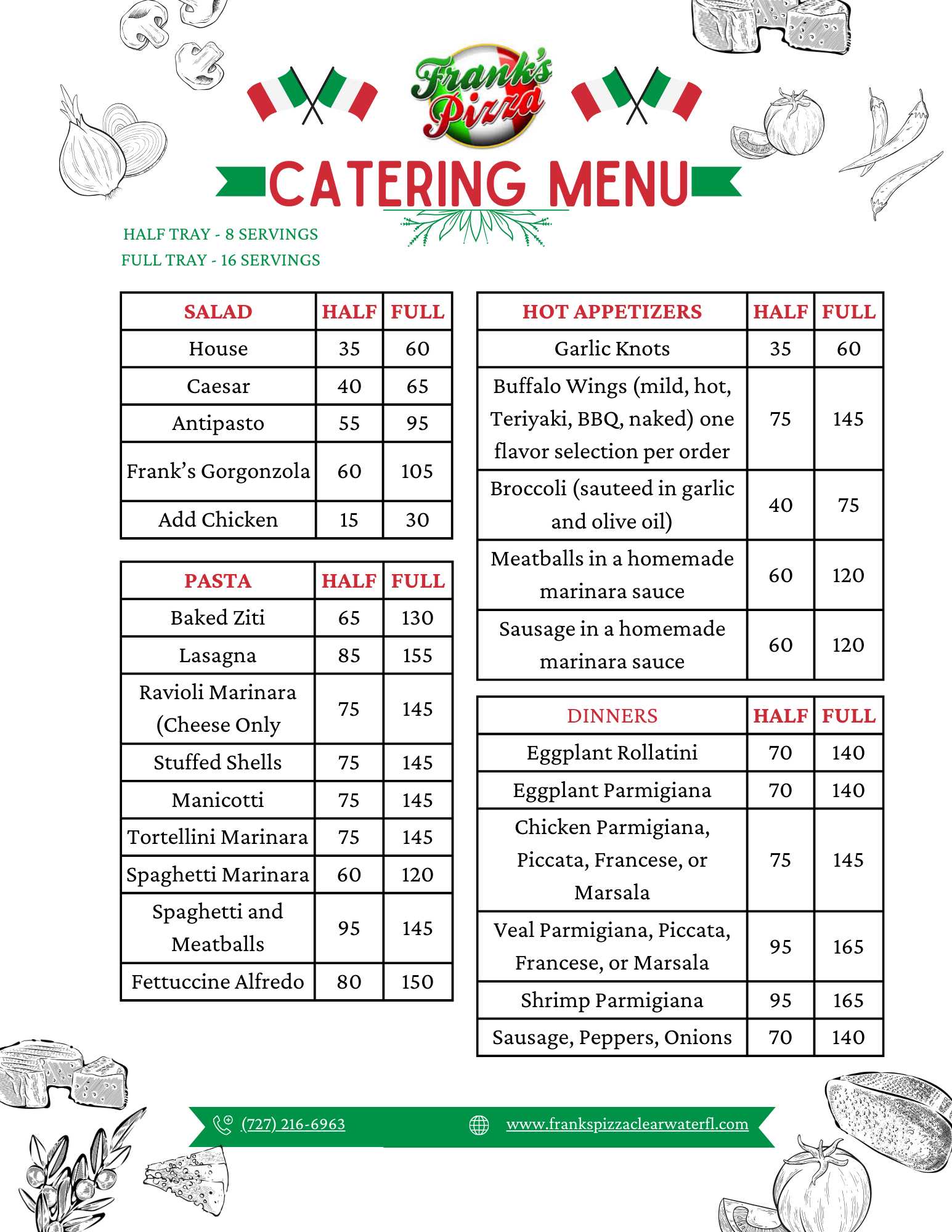 Frank's Dunedin   Catering Menu 8272024